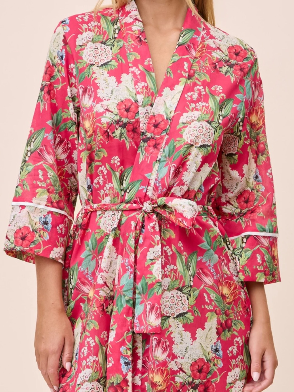 Papinelle Small Clara Midi Robe 100% Cotton Geranium Pink Floral Print Nwt — image 4 of 8